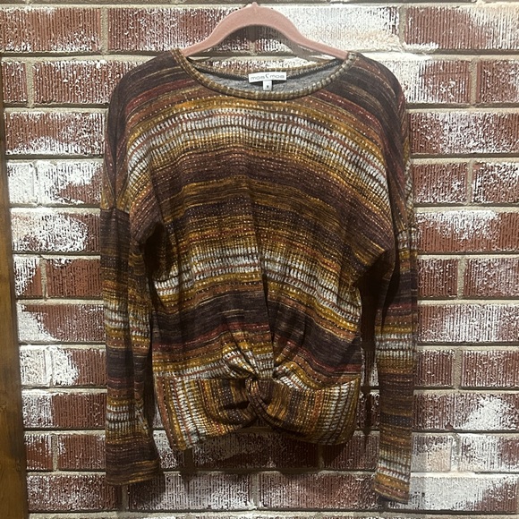Moa Moa Marbled Western Brown and Gold Striped Sweater - Picture 1 of 5